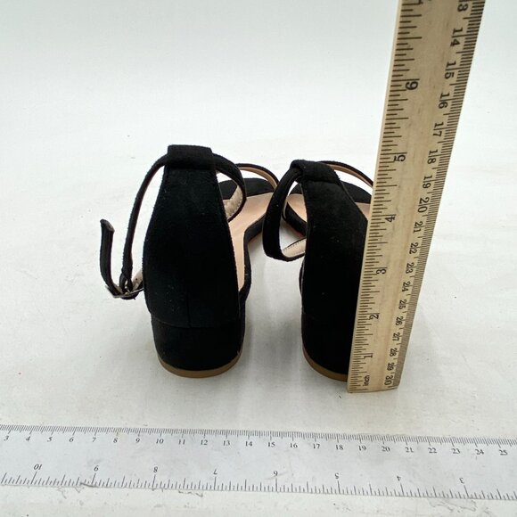 XYD Black Suede Open Toe Ankle Strap Buckled Low Chunky Heel Sandal - Picture 5 of 8